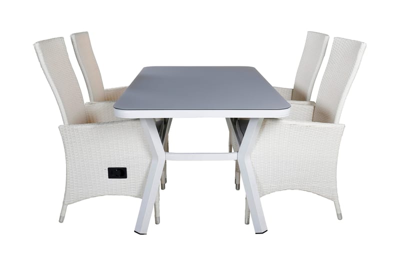 Virya Spisebordssæt 160cm + 4 Padova Reclinerstole, Sort/Natur