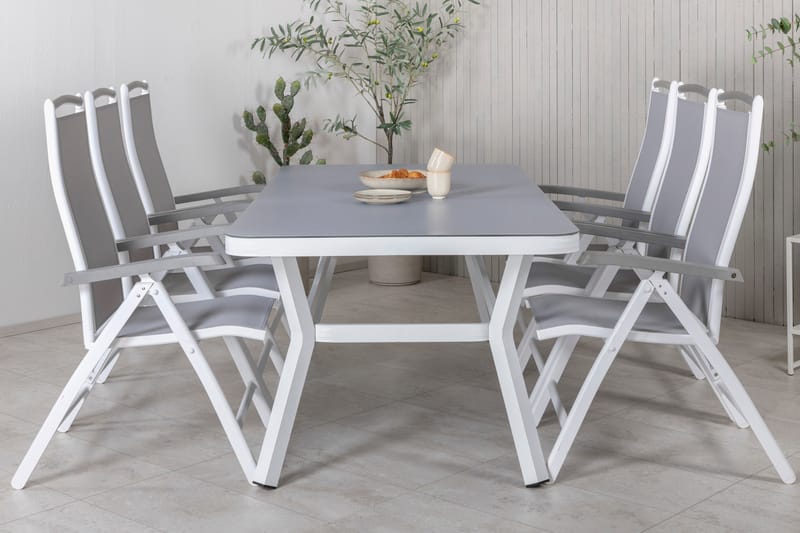Virya Spisebordssæt 160cm + 6 Albany Positionsstole Hvid/Grå - Venture Home - Havesæt