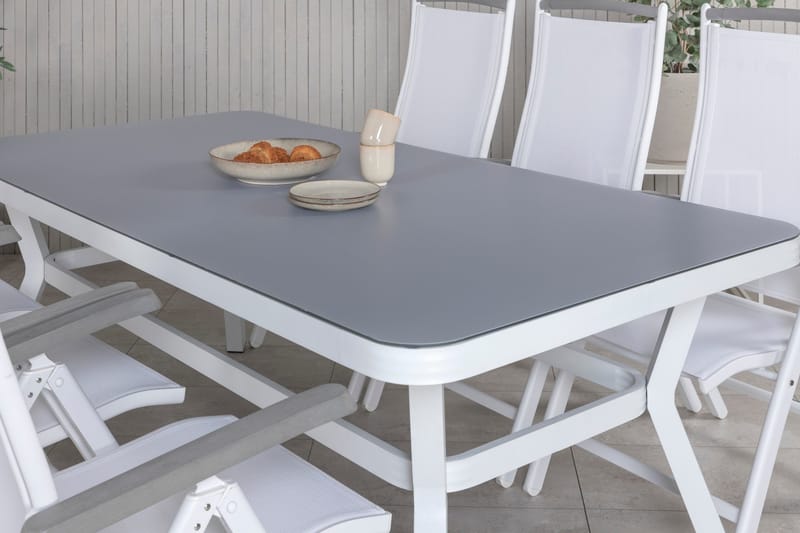 Virya Spisebordssæt 160cm + 6 Albany Positionsstolee - Hvid/Grå - Havemøbler - Udendørsgruppe - Havesæt