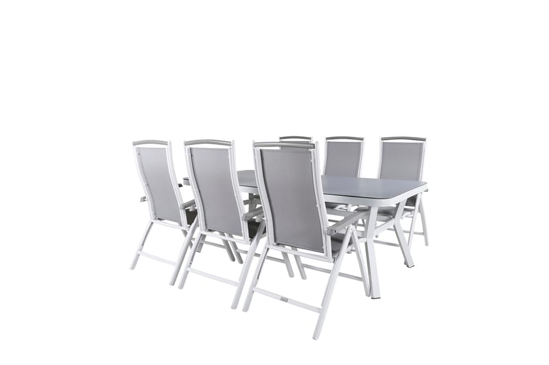 Virya Spisebordssæt 160cm + 6 Albany Positionsstolee, Hvid/Grå