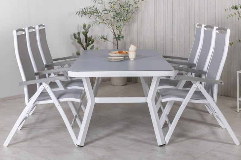 Virya Spisebordssæt 160cm + 6 Albany Positionsstolee - Hvid/Grå - Havemøbler - Udendørsgruppe - Havesæt