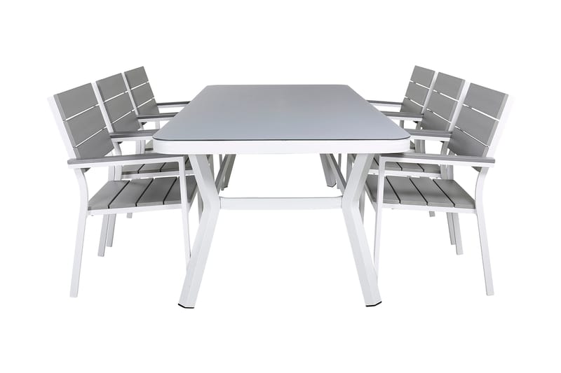 Virya Spisebordssæt 160cm + 6 Levels Stabelbare stole Hvid/g - Venture Home - Havesæt