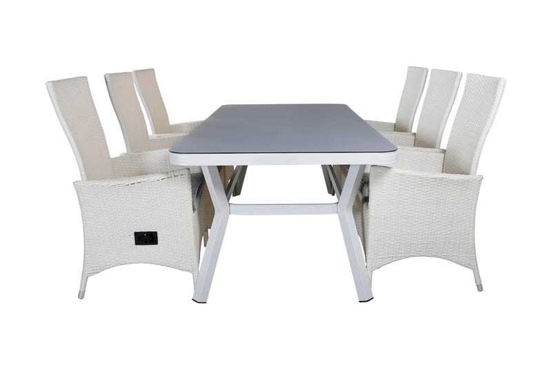 Virya Spisebordssæt 160cm + 6 Padova Reclinerstole - Hvid - Havemøbler - Udendørsgruppe - Havesæt