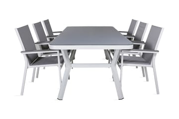 Virya Spisebordssæt 160cm + 6 Parma Stole - Hvid/Grå - Havemøbler - Udendørsgruppe - Havesæt