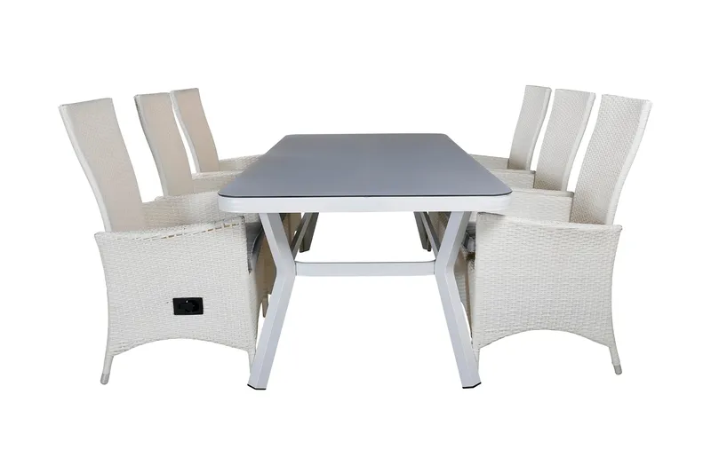 Virya Spisebordssæt 160cm + 6 Padova Reclinerstole, Hvid