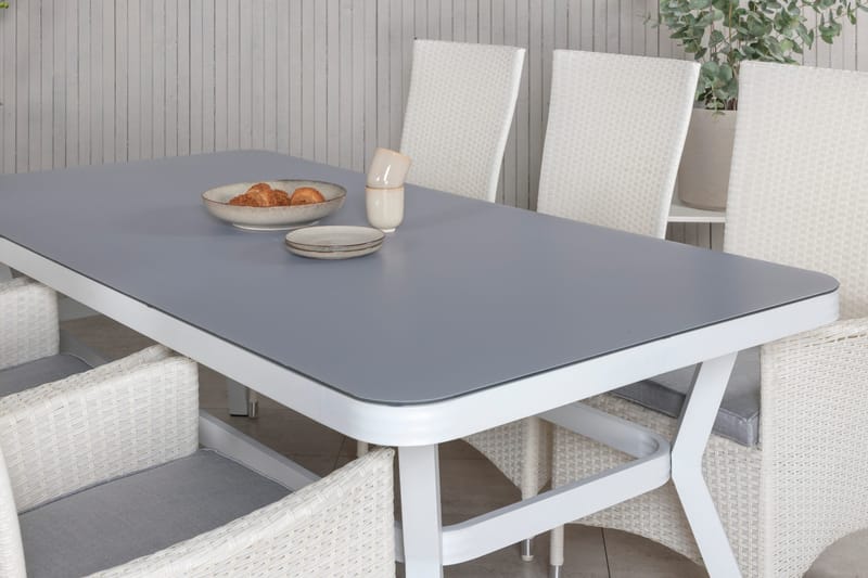 Virya Spisebordssæt 160cm + 6 Padova Reclinerstole - Hvid - Havemøbler - Udendørsgruppe - Havesæt