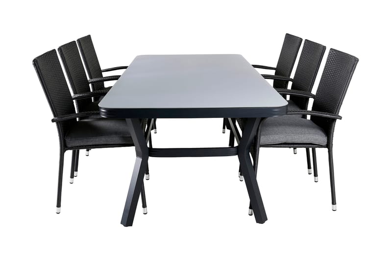 Virya Spisebordssæt 200cm + 6 Anna Stole, Sort/Grå