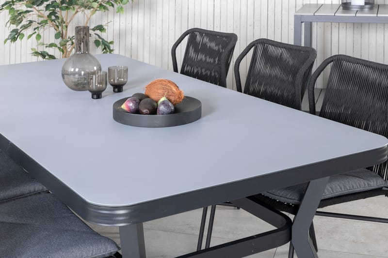 Virya Spisebordssæt 200cm + 6 Julian Stole Sort/Grå - Venture Home - Havesæt