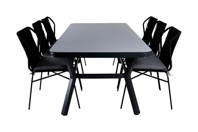 Virya Spisebordssæt 200cm + 6 Julian Stole Sort/Grå - Venture Home - Havesæt