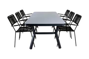 Virya Spisebordssæt 200cm + 6 Lindos Armstole - Sort/Grå - Havemøbler - Udendørsgruppe - Havesæt
