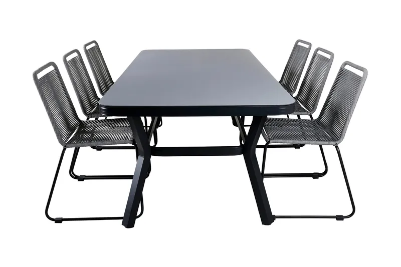 Virya Spisebordssæt 200cm + 6 Lindos Stole, Sort/Natur