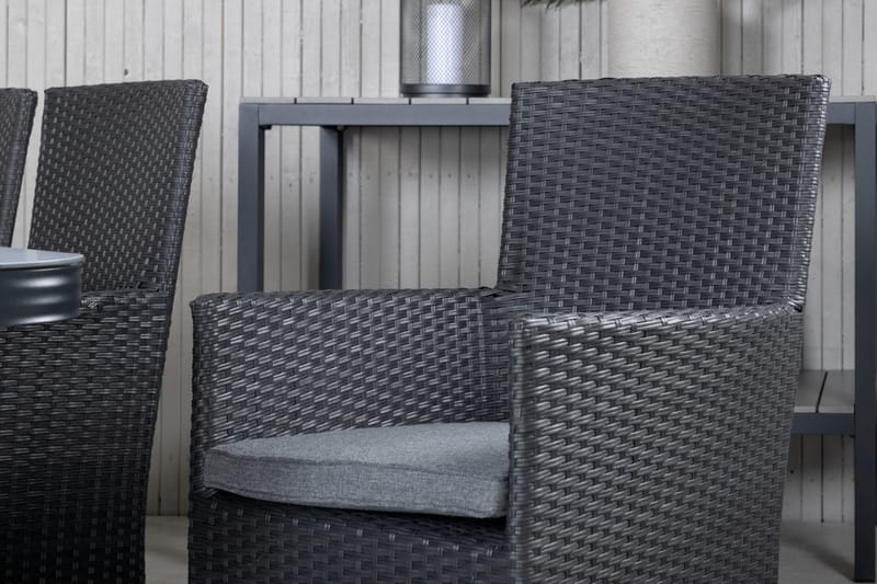 Virya Spisebordssæt 200cm + 6 Malin Armstole - Sort/Grå - Havemøbler - Udendørsgruppe - Havesæt