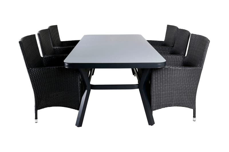 Virya Spisebordssæt 200cm + 6 Malin Armstole, Sort/Grå