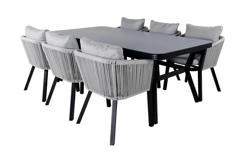 Virya Spisebordssæt 200cm + 6 Stole - Sort - Havemøbler - Udendørsgruppe - Havesæt