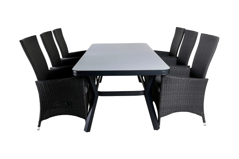 Virya Spisebordssæt 200cm + 6 Padova Reclinerstole, Sort