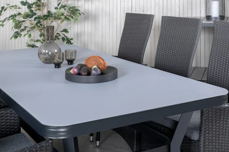 Virya Spisebordssæt 200cm + 6 Padova Reclinerstole - Sort - Havemøbler - Udendørsgruppe - Havesæt