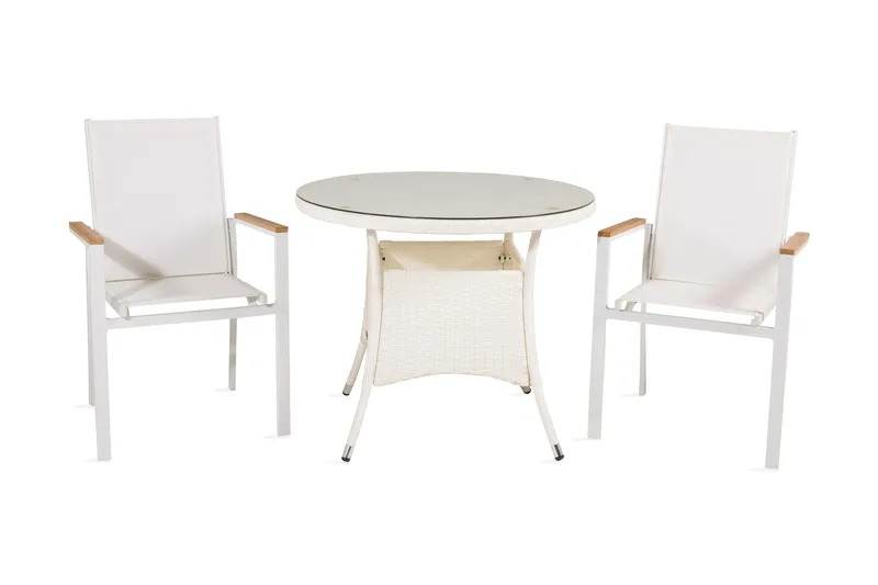 Volta Spisebordssæt Ø90cm + 2 Texas Armstole, Hvid/Grå