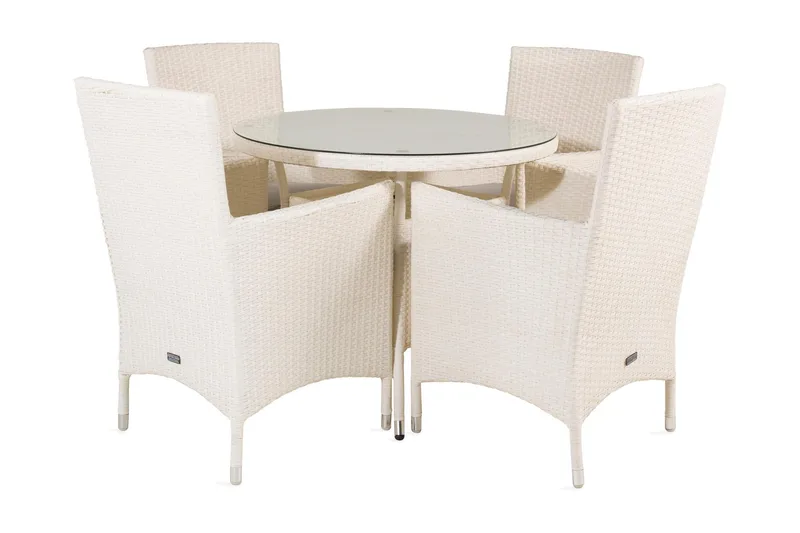 Volta Spisebordssæt Ø90cm + 4 Malin Armstole, Sort/Grå