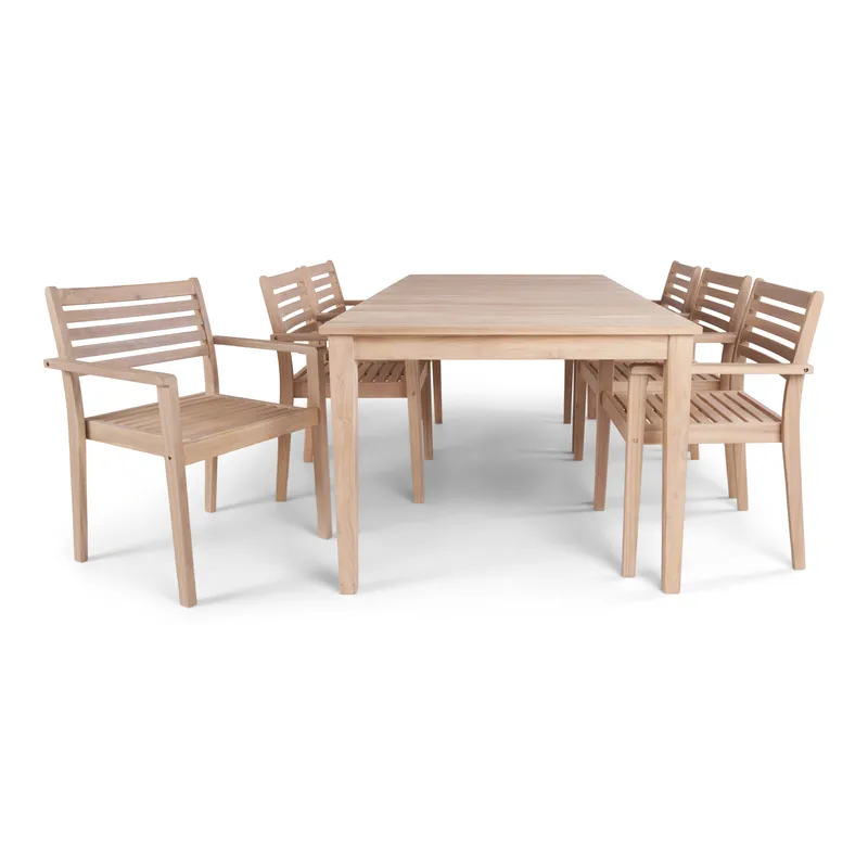 Wagnera Spisegruppe 206 cm med 6 Kamman Spisebordsstole - Beige - Havemøbler - Udendørsgruppe - Havesæt