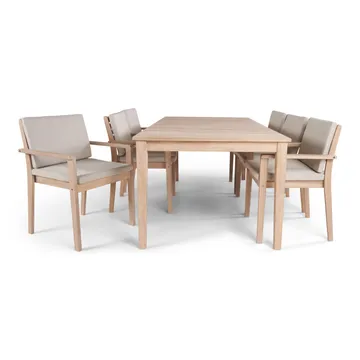 Wagnera Spisegruppe 206 cm med 6 Kamman Spisebordsstole - Beige - Havemøbler - Udendørsgruppe - Havesæt