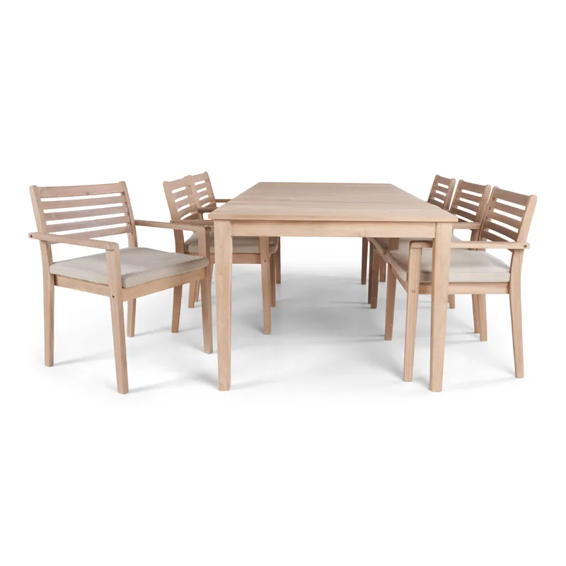 Wagnera Spisegruppe 206 cm med 6 Kamman Spisebordsstole - Beige - Havemøbler - Udendørsgruppe - Havesæt