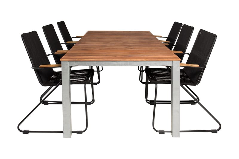 Zenia Spisebordssæt 200cm + 6 Bois Armstole, Brun/Hvid/Sort