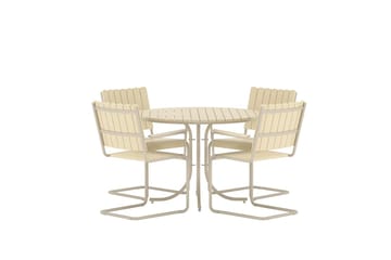 Holmsund spisegruppe 100 cm med 4 stole udendørs - Beige - Havemøbler - Udendørsgruppe - Havesæt
