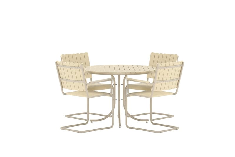 Holmsund spisegruppe 100 cm med 4 stole udendørs - Beige - Havemøbler - Udendørsgruppe - Havesæt