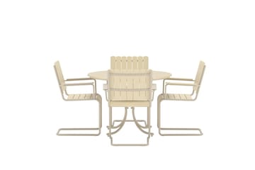 Holmsund spisegruppe 100 cm med 4 stole udendørs - Beige - Havemøbler - Udendørsgruppe - Havesæt