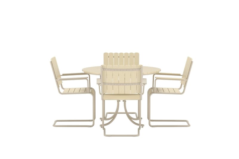 Holmsund spisegruppe 100 cm med 4 stole udendørs - Beige - Havemøbler - Udendørsgruppe - Havesæt