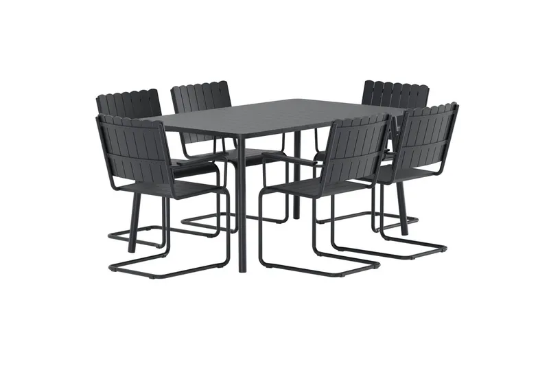 Holmsund spisegruppe med 6 stole udendørs - Sort - Havemøbler - Udendørsgruppe - Havesæt