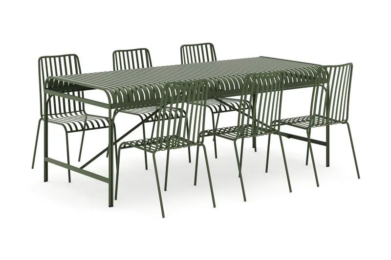 Jarva udendørs spisegruppe 200 cm med 6 Jarva spisestole, Grøn