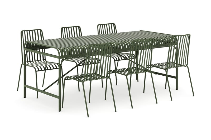 Jarva udendørs spisegruppe 200 cm med 6 Jarva spisestole, Grøn