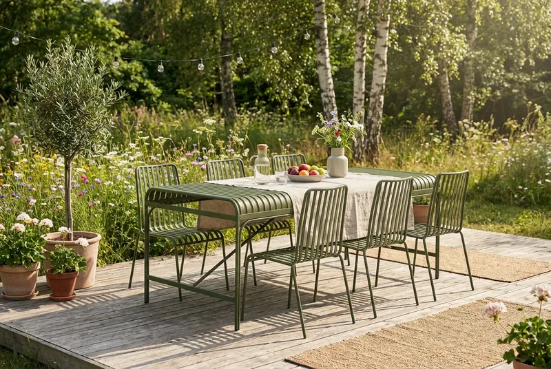 Jarva udendørs spisegruppe 200 cm med 6 Jarva spisestole - Grøn - Havemøbler - Udendørsgruppe - Havesæt