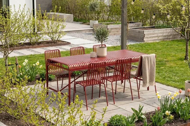Jarva udendørs spisegruppe 200 cm med 6 Jarva spisestole - Rød - Havemøbler - Udendørsgruppe - Havesæt