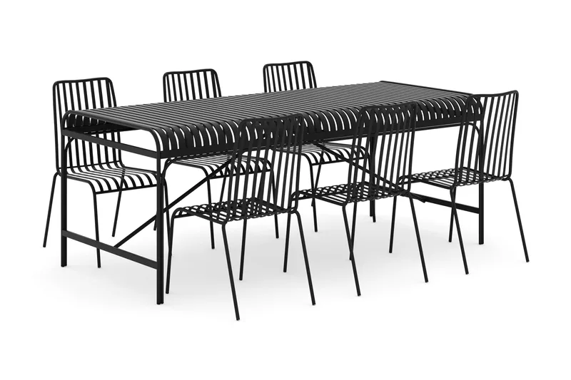 Jarva udendørs spisegruppe 200 cm med 6 Jarva spisestole, Sort