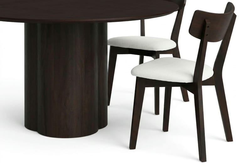 Juno spisegruppe 150 cm rund i røget eg med 6 Amelia spisestole med hynde - Røget eg/Beige - Havemøbler - Udendørsgruppe - Havesæt