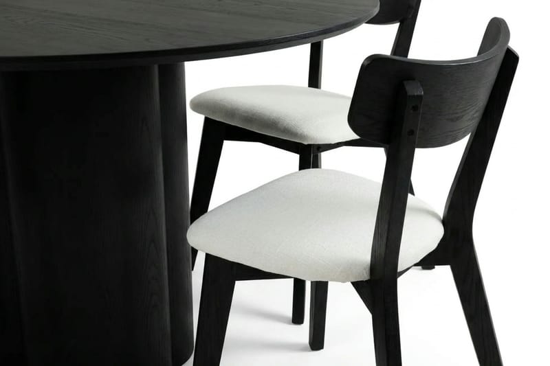 Juno spisegruppe 150 cm rund i sort med 6 Amelia spisestole med hynde - Sort/Beige - Havemøbler - Udendørsgruppe - Havesæt
