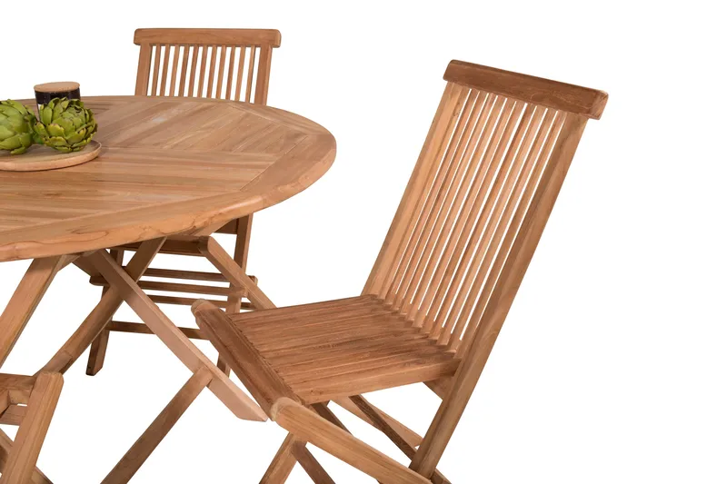 Kenya Spisegruppe Rund 120 cm + 4 Kenya Foldbar stol Stol - Brun - Havemøbler - Udendørsgruppe - Havesæt