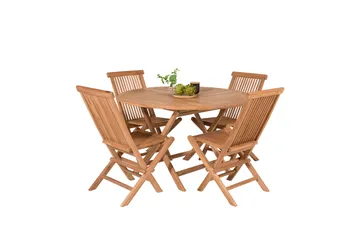 Kenya Spisegruppe Rund 120 cm + 4 Kenya Foldbar stol Stol - Brun - Havemøbler - Udendørsgruppe - Havesæt