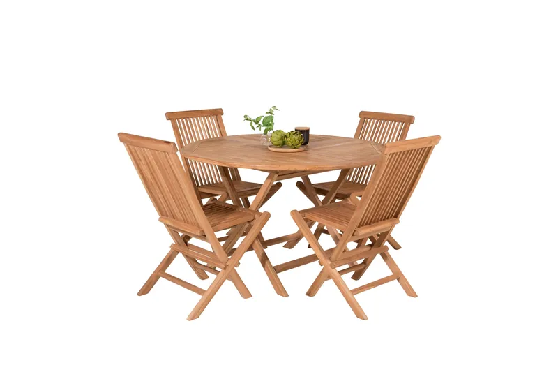 Kenya Spisegruppe Rund 120 cm + 4 Kenya Foldbar stol Stol - Brun - Havemøbler - Udendørsgruppe - Havesæt