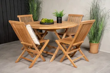 Kenya Spisegruppe Rund 120 cm + 4 Kenya Foldbar stol Stol - Brun - Havemøbler - Udendørsgruppe - Havesæt