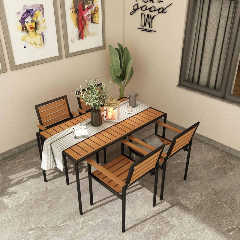 Klyren Spisegruppe med 4 Stolar Udendørs - Brun - Havemøbler - Udendørsgruppe - Havesæt