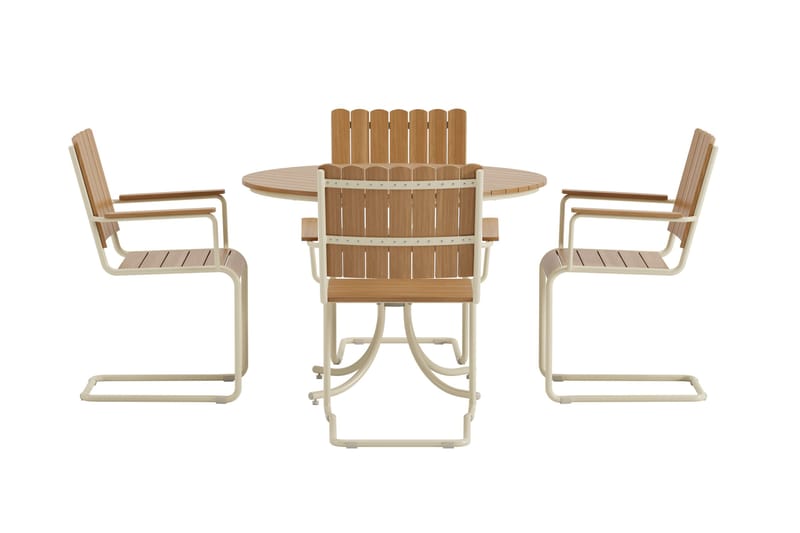 Kullaberg rundt havemøbelsæt med 4 stole 104 cm stål aintwood - Beige - Havemøbler - Udendørsgruppe - Havesæt