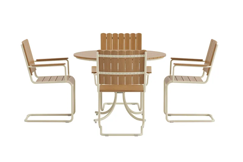 Kullaberg rundt havemøbelsæt med 4 stole 104 cm stål aintwood - Beige - Havemøbler - Udendørsgruppe - Havesæt