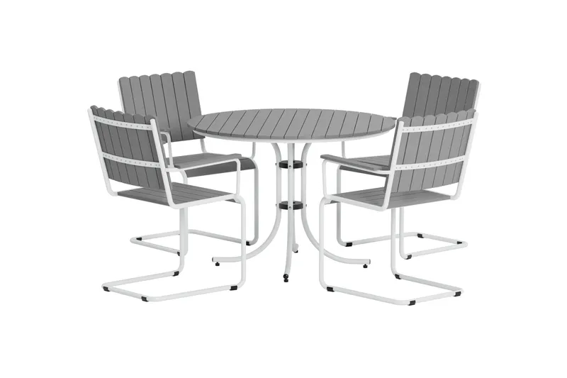 Kullaberg rundt havemøbelsæt med 4 stole 104 cm stål aintwood - Grå - Havemøbler - Udendørsgruppe - Havesæt