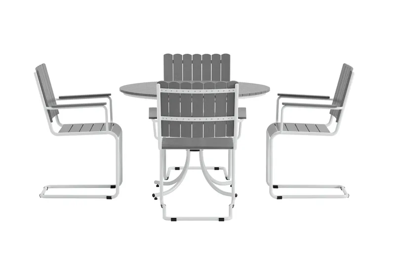 Kullaberg rundt havemøbelsæt med 4 stole 104 cm stål aintwood - Grå - Havemøbler - Udendørsgruppe - Havesæt