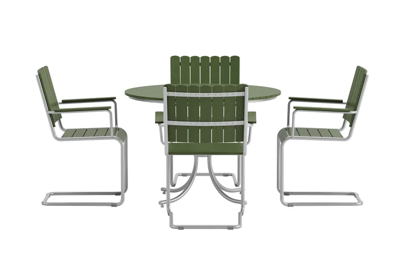 Kullaberg rundt havemøbelsæt med 4 stole 104 cm stål aintwood - Grøn - Havemøbler - Udendørsgruppe - Havesæt
