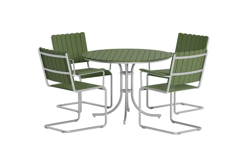 Kullaberg rundt havemøbelsæt med 4 stole 104 cm stål aintwood, Grøn