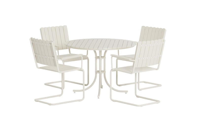 Kullaberg rundt havemøbelsæt med 4 stole 104 cm stål aintwood - Hvid - Havemøbler - Udendørsgruppe - Havesæt
